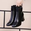 White Black Thick High Heel Ankle Boots Women 2025 Pointed Toe Keep Warm Elegant Short Booties Ladies Ankle Buckle Decoration