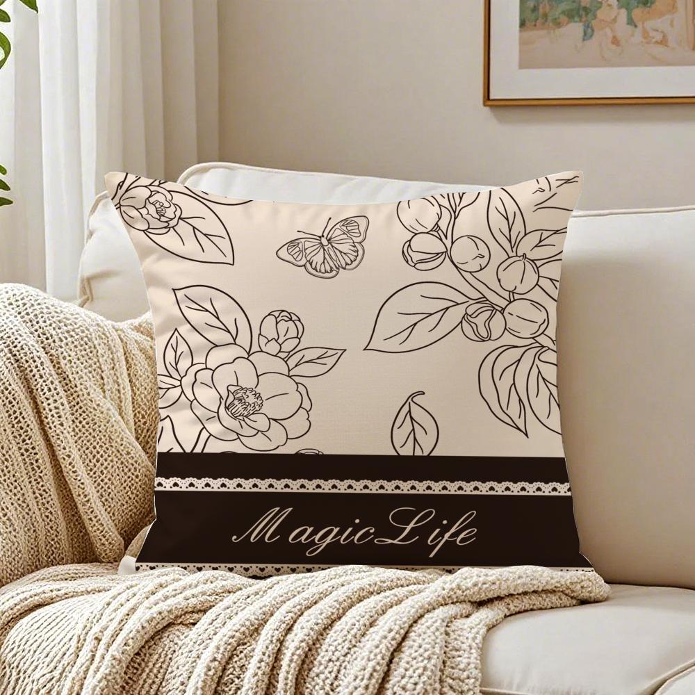 Beautiful Retro Flowers Cushion Cover Linen Pillowcase Soft for Sofa Bed Home Room Decor