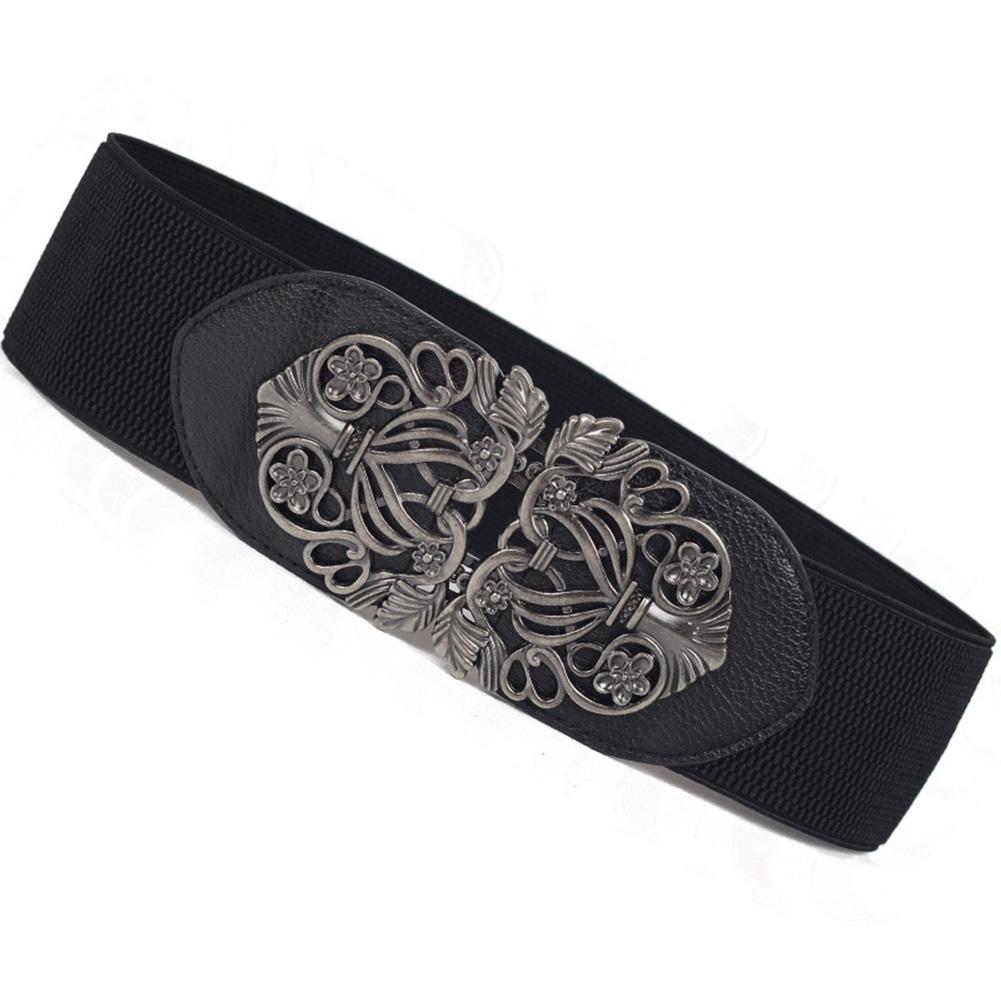 Women Fashion Elastic Wide Waistband Simple Leather Belt Decoration