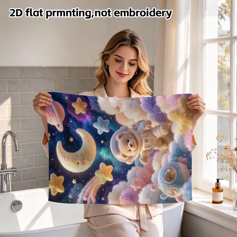 Space Astronaut Bear Towel, Quick Dry Absorbent Bath Towel, Fluffy Kids Shower Towel for Home