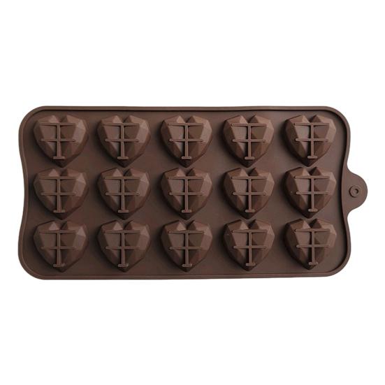 3D Diamond Heart Silicone Mold 15 Grid Diamond Love Heart Shaped Mold Tray Silicone Baking Pan Mold for Making Cake Chocolate Mousse Dessert