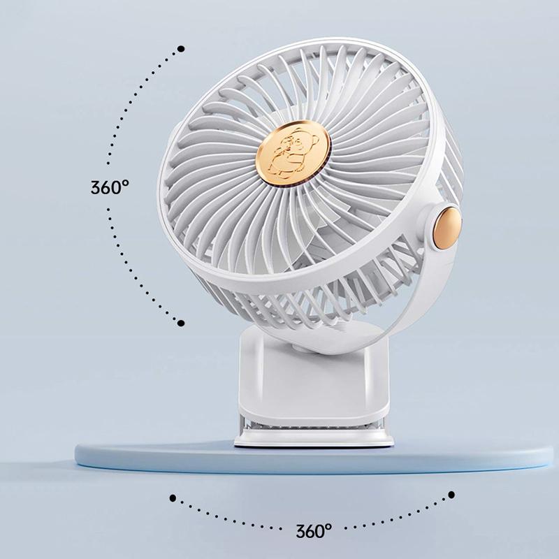 Clip-on Camping Fan 3 Speed Rechargeable Battery Operated Air Circulator Desktop Portable for Tent Office Dorm and Home