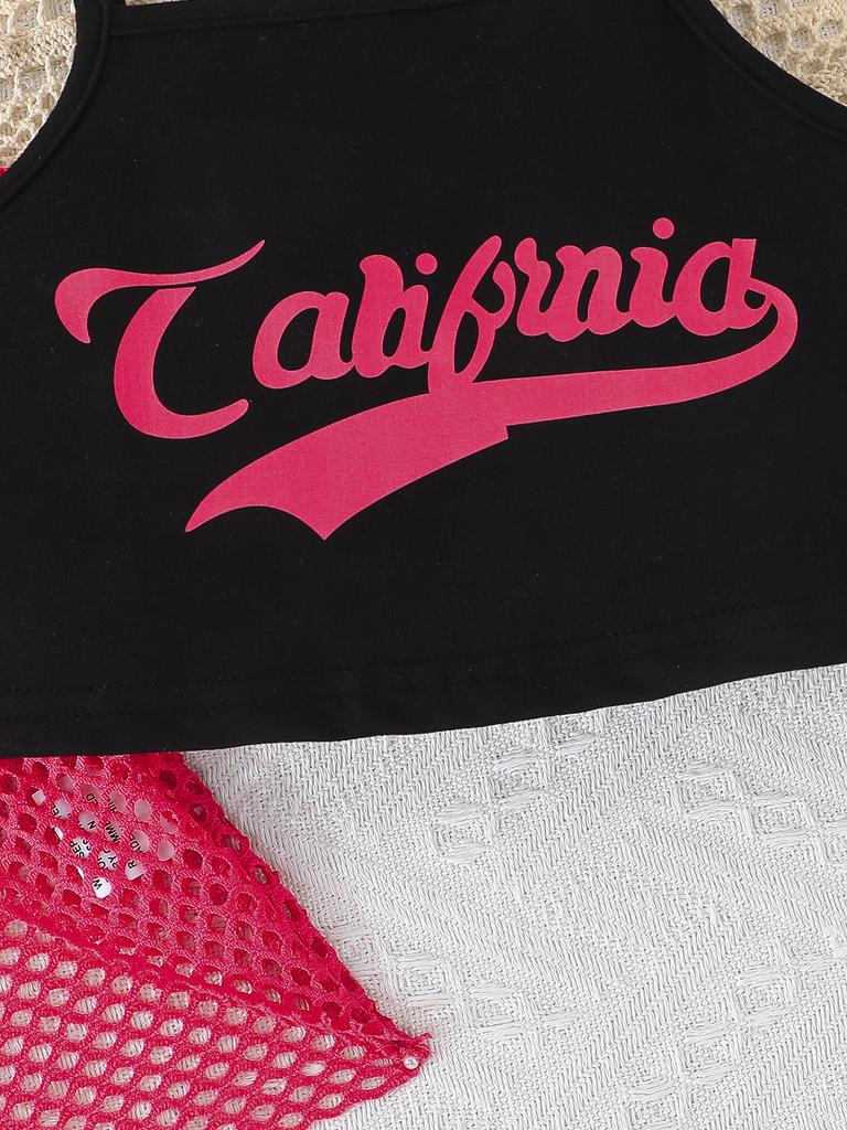 Mädchenanzug 2-8J Mädchenmode Sportbekleidung Buchstaben Weste + Schwarze Jogginghose 2-teilig