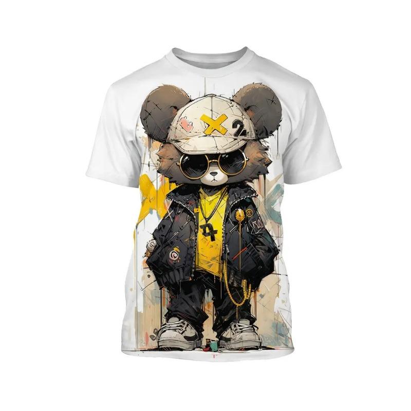 Summer Men's T Shirt Cartoon Bear 3D Print Casual O-Neck Short Sleeve Pullover Fashion T-shirts Outdoor Male Overszied Clothing