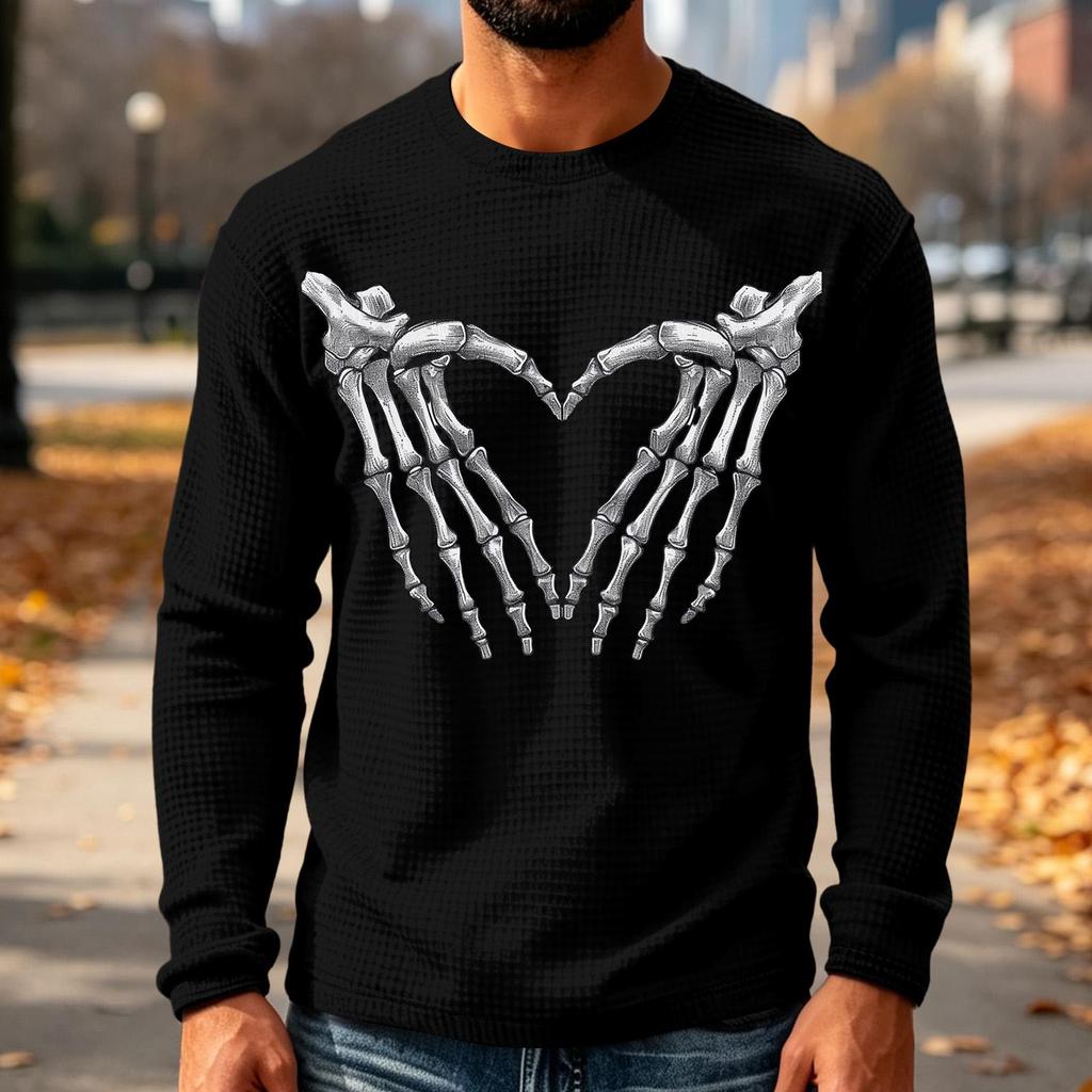 Men's Knit Long Sleeve Neck T-Shirt with Halloween Print Casual Top