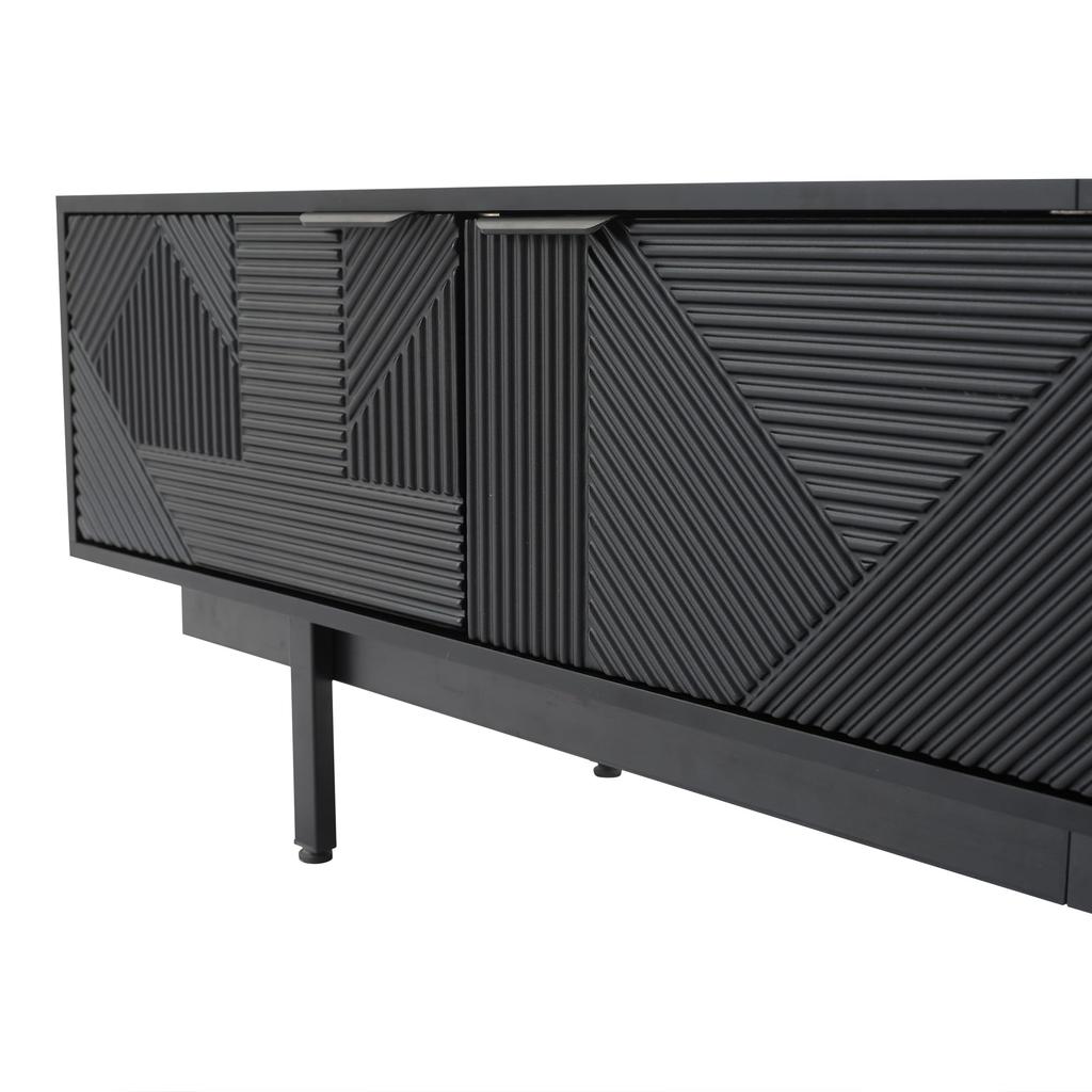 TV Schrank, 2 Fächern 2 Schublade Offenes Fach, Modern Lowboard 90 Zoll TV, böhmischer TV Board Sideboard Wohnzimmer & Esszimmer, Schwarz