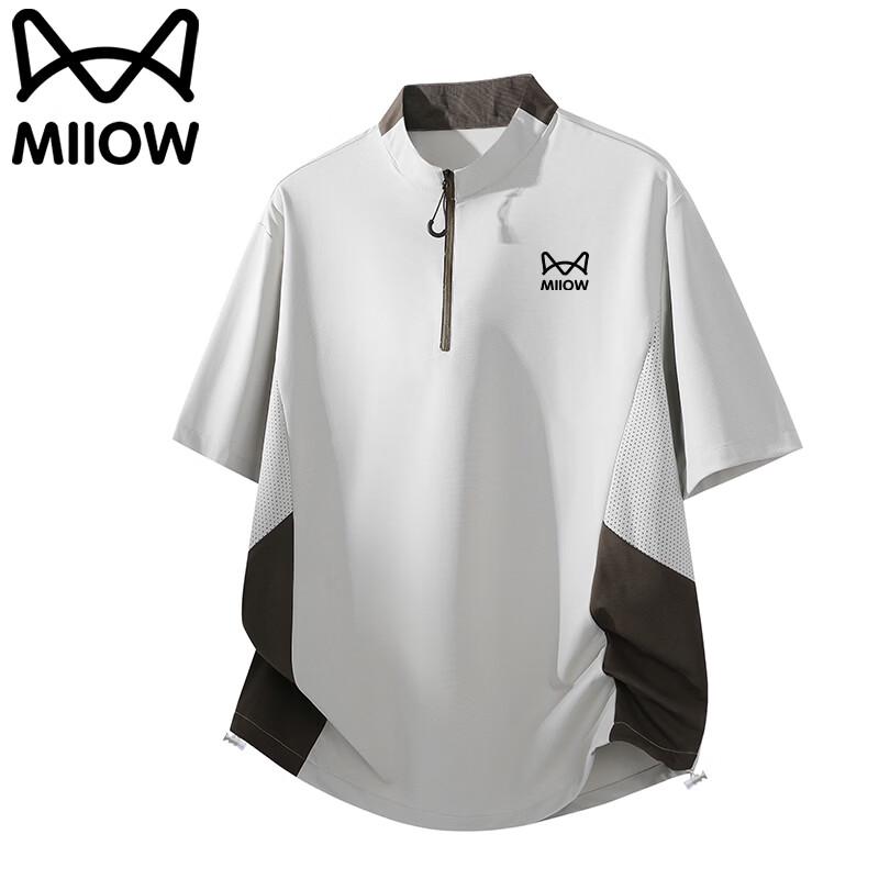 Miiow Men s Summer Half-Zip Stand Collar T-Shirt 3XL