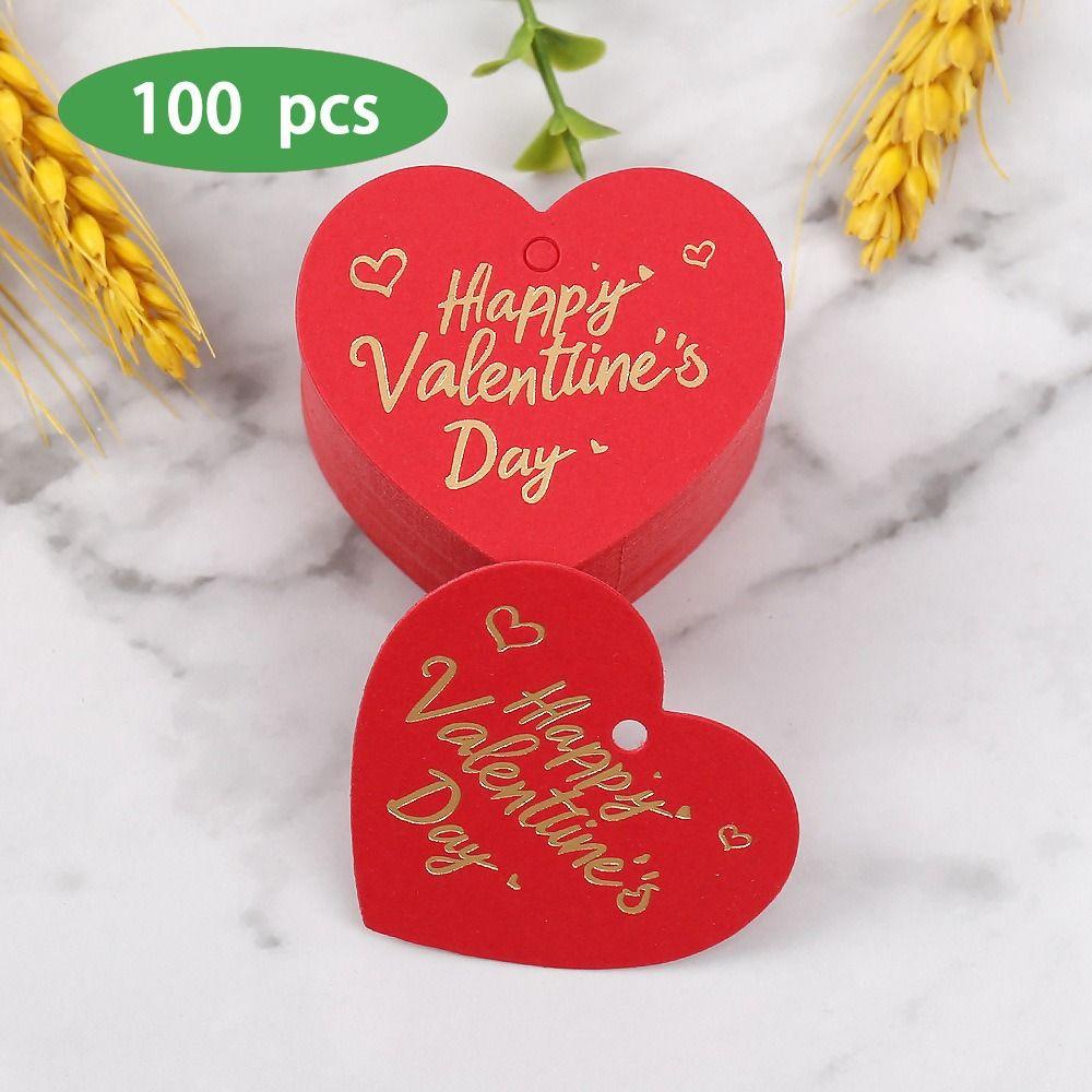 100pcs Heart Shaped Cards Valentine's Day Tags Hanging Decoration Red Cake Decor Tag DIY Gift Labels Happy Valentines Days