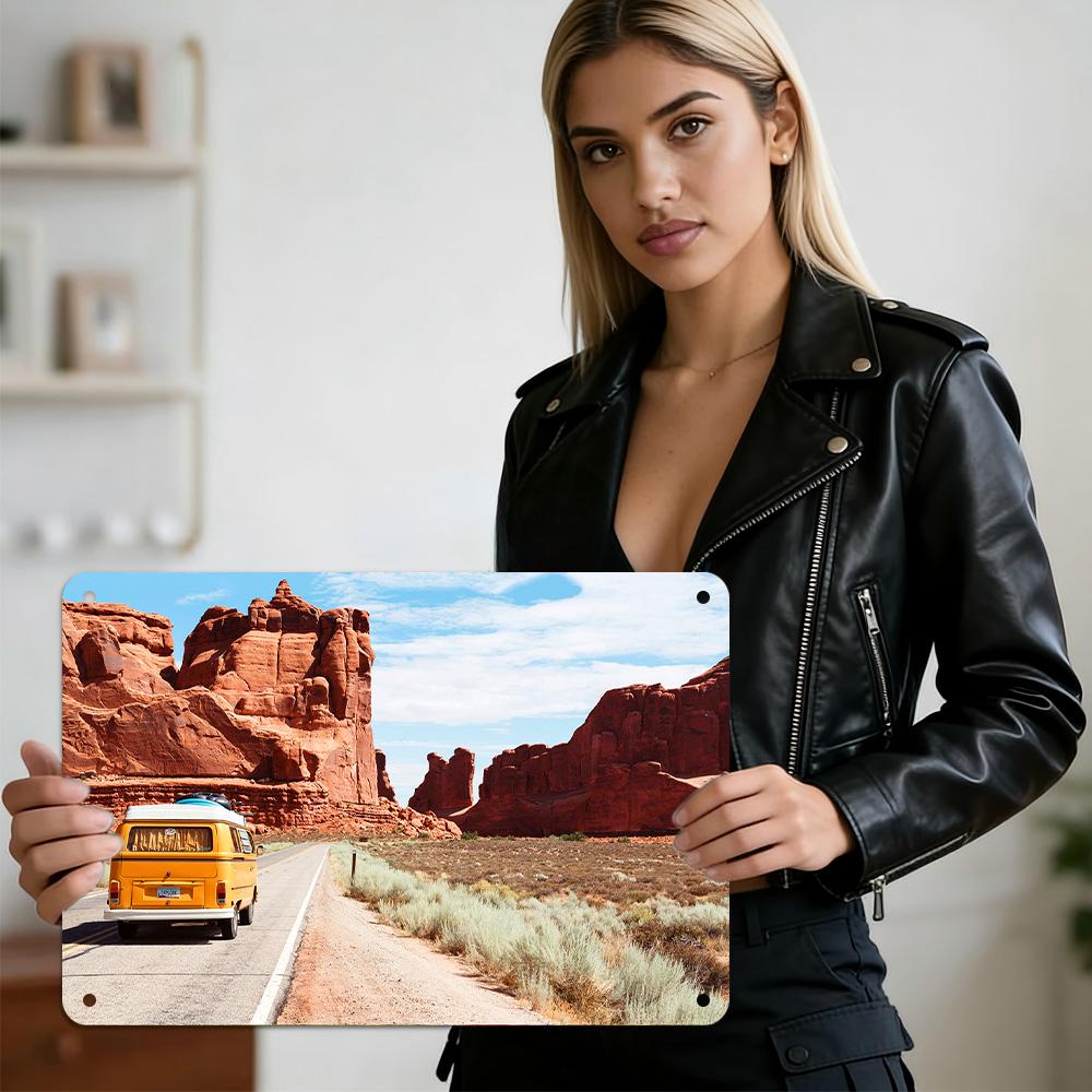 Mfoever Tin Sign HD Metal Tin Sign Majestic Dolomite Mountain Peaks with Golden Alpine Meadow and Fluffy White Clouds Breathtaking Italian Alps L