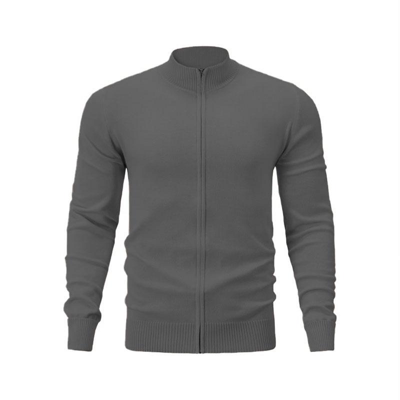 Men's Stand-up Collar Casual Sports Sweater – Solid Zipper Knitwear, Versatile Woolen Design