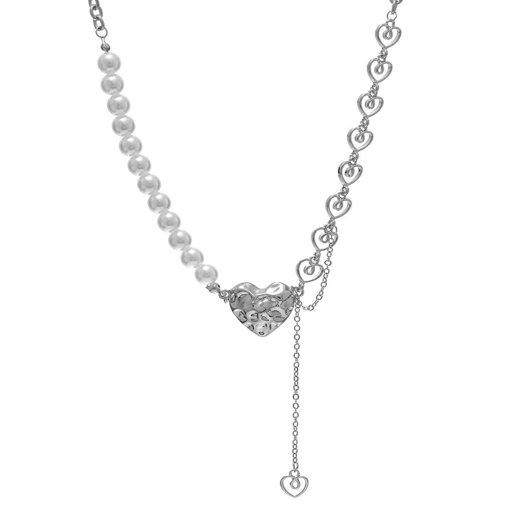 Collana Trendy con Ciondolo a Cuore per Donna - Catena Minimalista per la Clavicola con Chiusura OT per uno Stile alla Moda