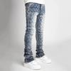 Men's European & American Fashion Straight Denim Pants with Elastic Pearl Layered Detail