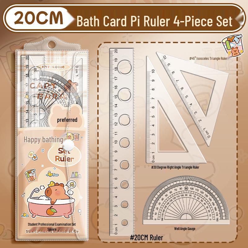Capybara 4-Piece Student Ruler Set: Includes 20cm Square & Triangle Rulers, High-Quality Stationery for Primary School