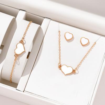 4 Piece Set Of Four Color Matching Love Zircon Fashionable Elegant Creative Exquisite Necklace Bracelet Earring Combination Set