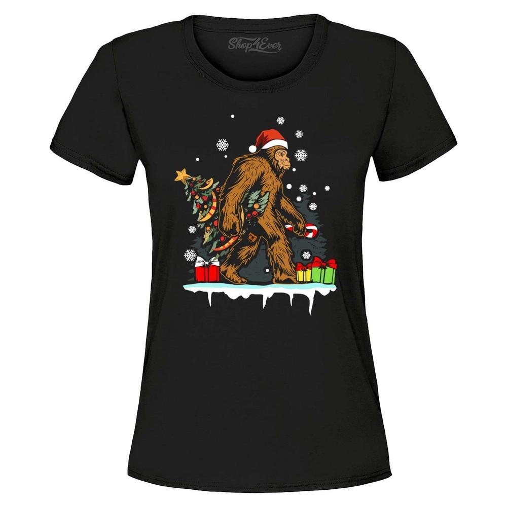

Bigfoot Santa Christmas Toy Sack Sasquatch Women s T-Shirt Christmas Shirts M