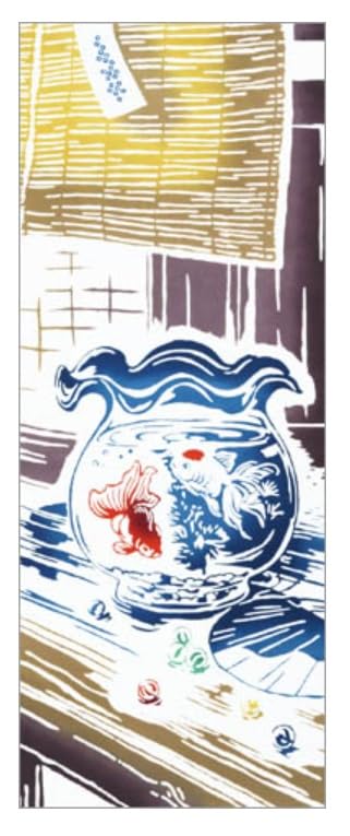 Todaya Shoten Niwa-zome Tenugui (Japanese Hand Towel) with Goldfish Bowl On the Veranda 285