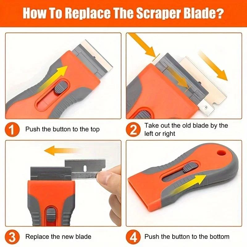 Glue Removal 1 Set Blade With 10 Blades, Telescopic Adjustment Knife, Cleaning Scraper Tool For Removing Labels,Stickers,Paint