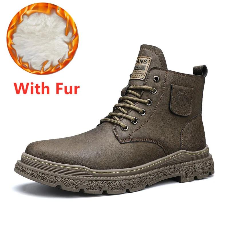 

Минималистская обувь для мужчин, зимние плюшевые ботинки для снега, мужские мотокроссовые ботинки с боковой молнией, натуральная кожа, высокие туфли для общения, мужские ретро-ботинки 44