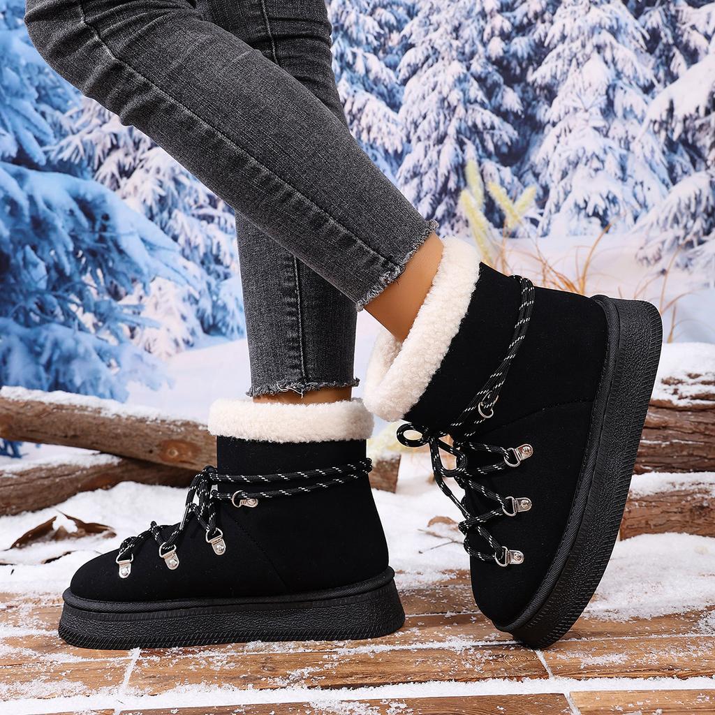 Fashion 2025 New Women Boots Thickened Mid-length Over-the-knee Warm Women Shoes Autumn and Winter New Thick-soled Cross-tie Snow Boots