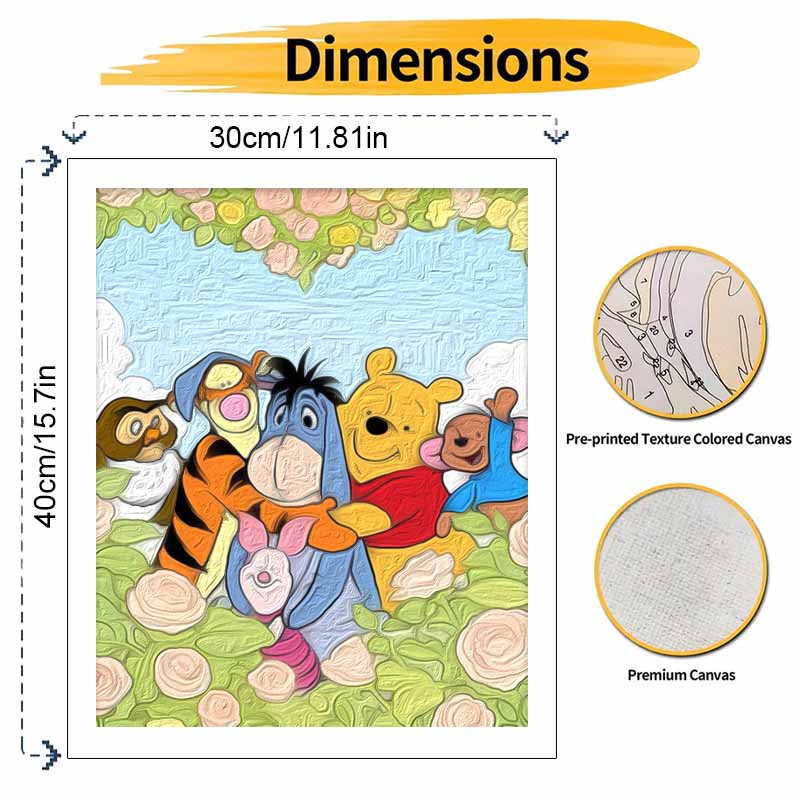 Disney Winnie the Pooh and Friends Flowers Oil Paint By Numbers Hand Painting Kit. Home Decor Gift