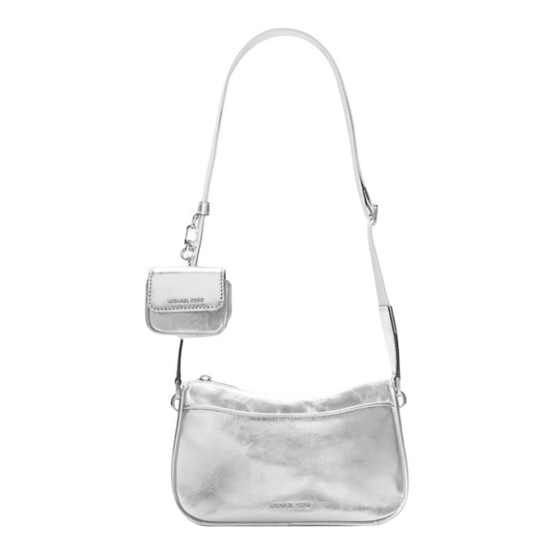MICHAEL KORS Jet Set Silver Metal Detail Zipper Closure Leather Hand Shoulder Bag Regular Women's Silver