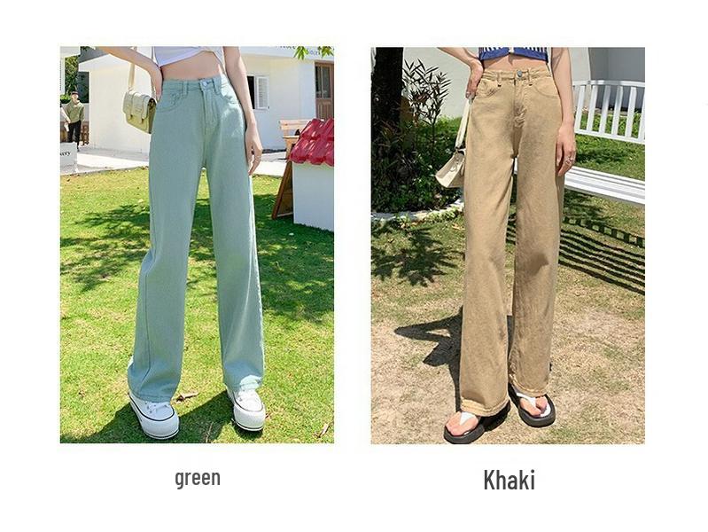 Women's Yellow High-Waisted Wide-Leg Jeans - 2022 Slimming Style for Petite Figures, Straight Floor-Length Pants