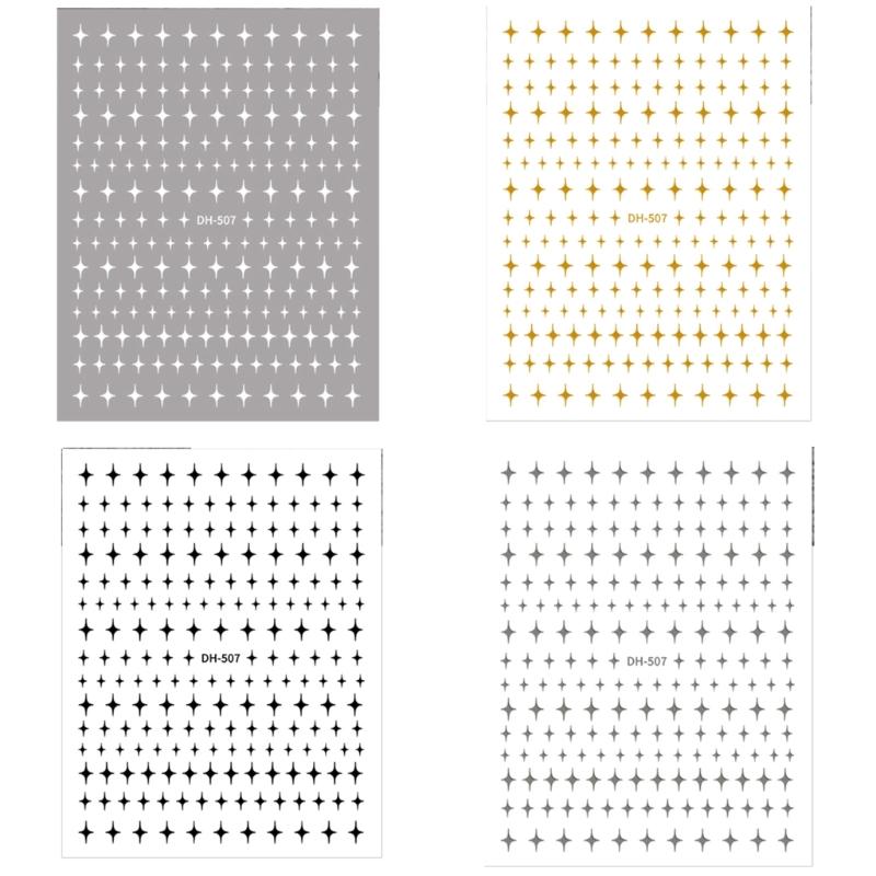 4 Sheets Nails Art Stickers 3D Star Nail Sticker Nail Decals Self-Adhesive Nail Sticker Nail Art Decorations 1