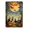 Vintage Halloween Witch Metal Sign 8x12in, Retro Bat Wall Decor for Home Garden Cafe Garage, Indoor Outdoor