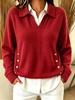 2026 Women's Casual Autumn/Winter Loose Lapel Waffle Knit Button Sweatshirt with Pockets