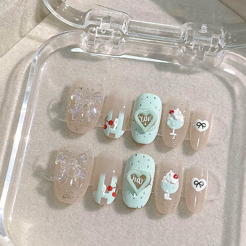 

Ice Cream Wear Nail Half-Handmade Nail Stickers Nail Student Wear Cute Nail Tip Ins Finished Short Size M (the first bed is wider)