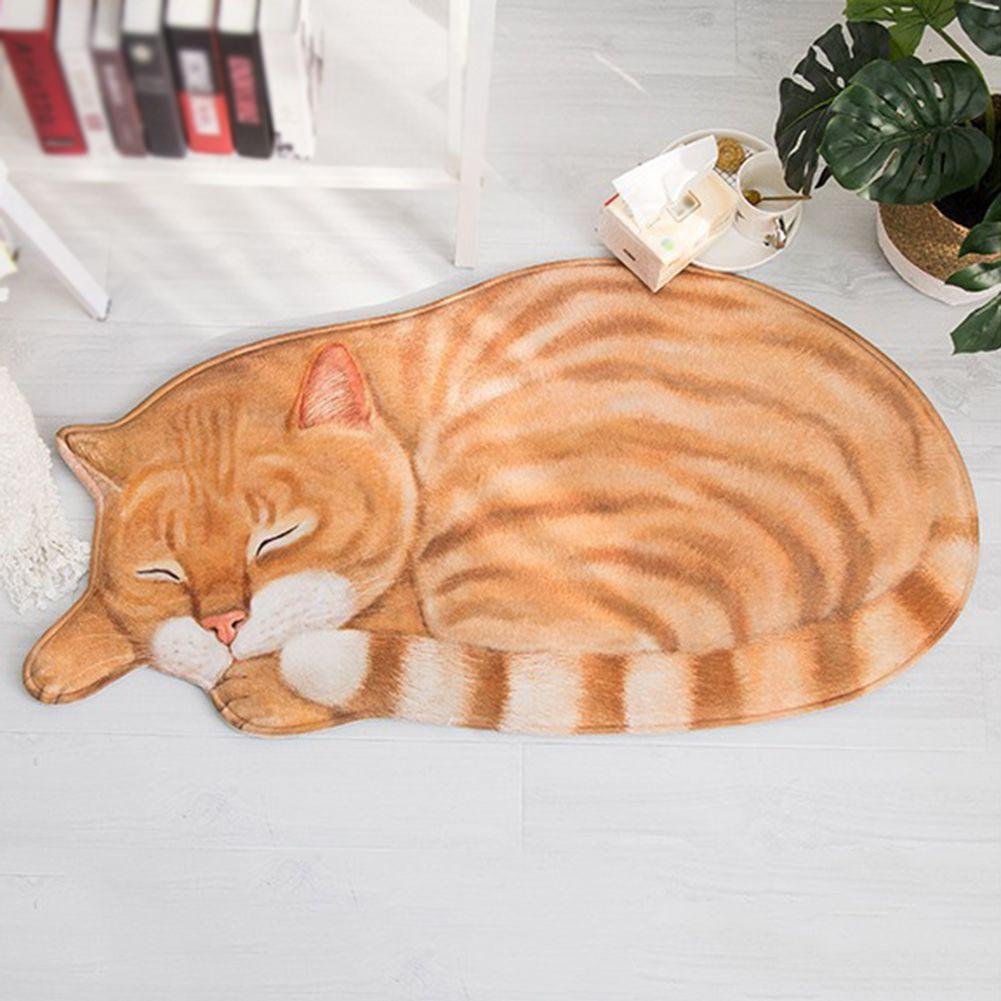 3D Cute Sleeping Cat-shaped Floor Mat Bedroom Living Room Kitchen Foot Mats Non Slip Mats 40*76cm