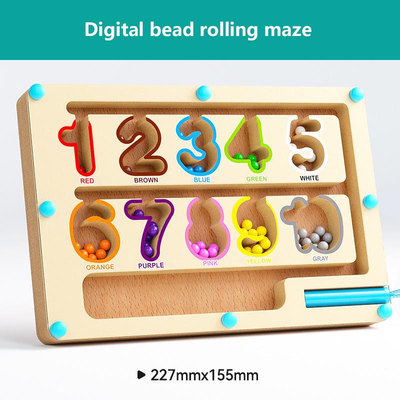 Montessori Magnetic Color Sorting Games Maze Board Pen Moving Bead Games Wooden Control Sensory Play Educational Toys for Kids