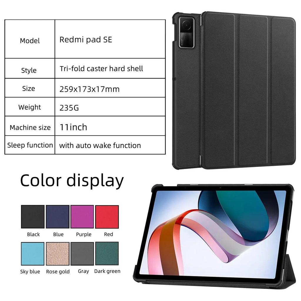 Étui pour tablette PC Xiaomi Redmi Pad Se 11 pouces, support mince pliable en trois parties, housse magnétique solide avec fonction de réveil automatique