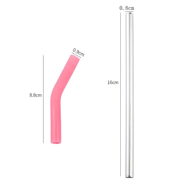 Long Metal Straw With Silicone Tips Cleaning Brush Stainless Steel Drinking Straw With Covers