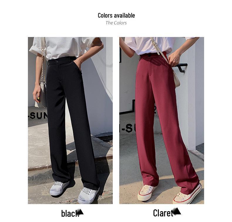 Women's High Waist Wide Leg Ice Silk Trousers - Slimming, Casual, Black, Floor-Length