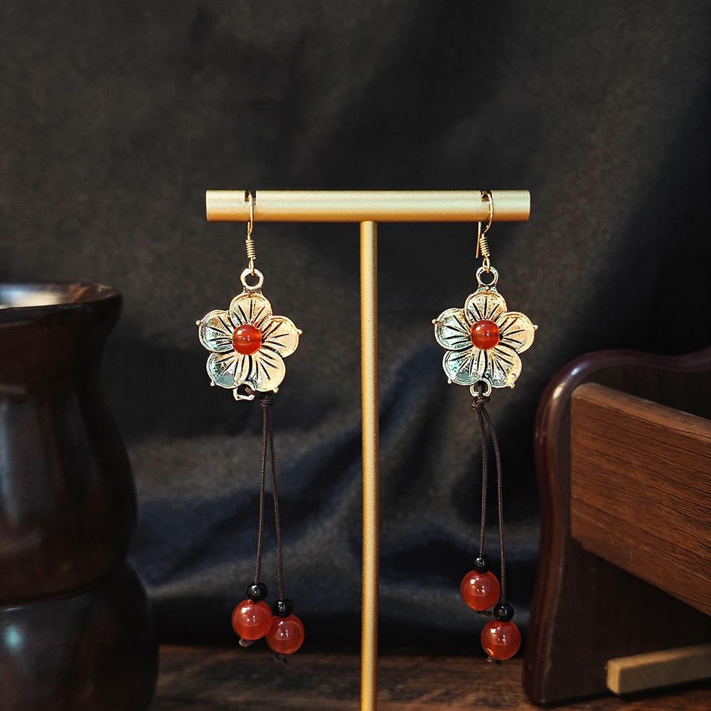 Imitation Jade Drop Oil Beaded Earrings Retro Water Drop Fringed Earrings Simple Hanfu Accessories Women