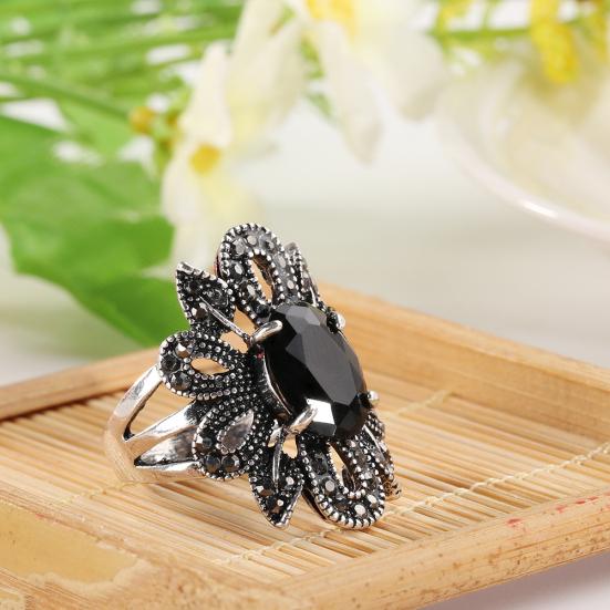 Damen-Ring, Vintage-Stil, hohles Blumenmuster, vergoldet, Legierung, Harz, Fingerschmuck, Geschenk