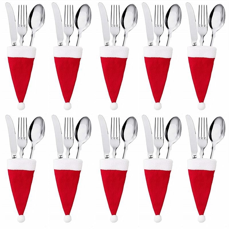 10PC Tableware Holder Bag Christmas Hat Christmas 2025 Christmas Decorations Home Decoration Accessories Kitchen Tableware Holde