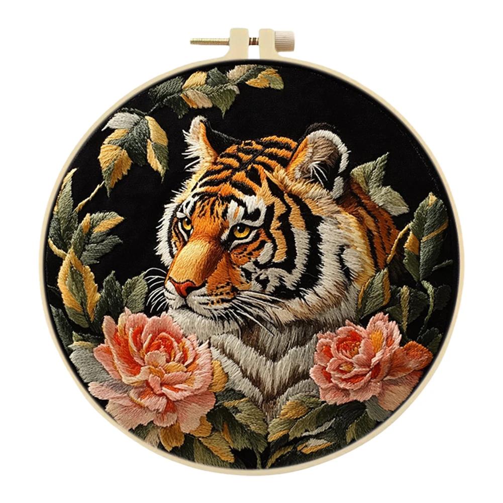 Tiger Stickerei-Kreuzstich-Sets mit Rahmen Stoff Farbe Garn