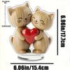 Wooden Kitten Couple Sculpture Light Dark Wood Grain Charming 2D Flat Cat for Wedding Anniversary Gift Desk Decoration, Acrylic Desktop Ornament