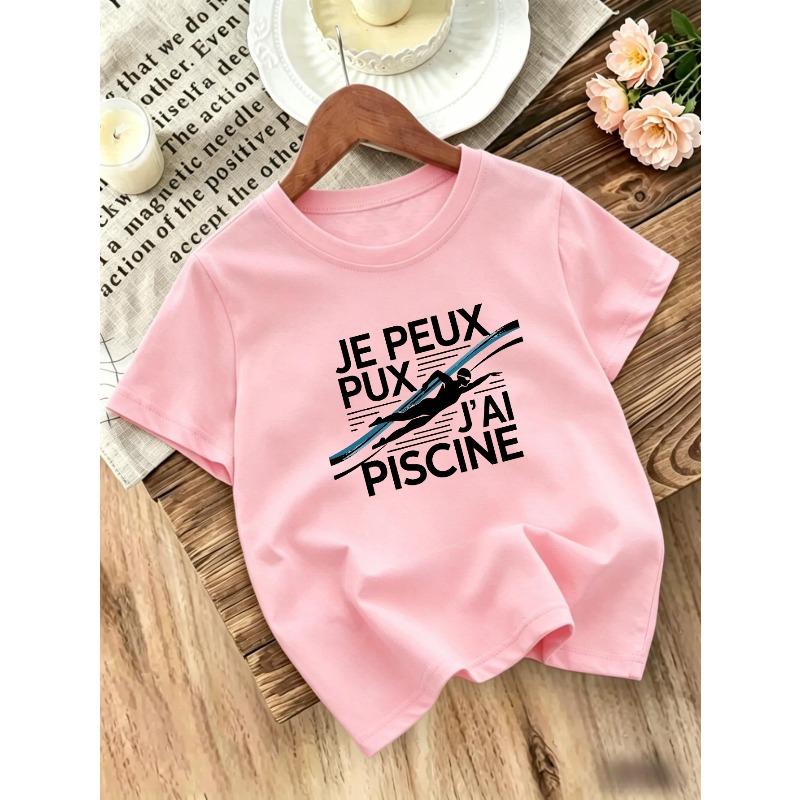 Kids Swimming Theme Print T-Shirt Fashion Sports Style Children Short Sleeve Top Summer