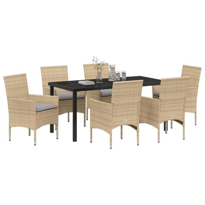 VidaXL Ensemble de salle à manger de jardin 7 pièces avec coussins en poly rattan beige 3379797