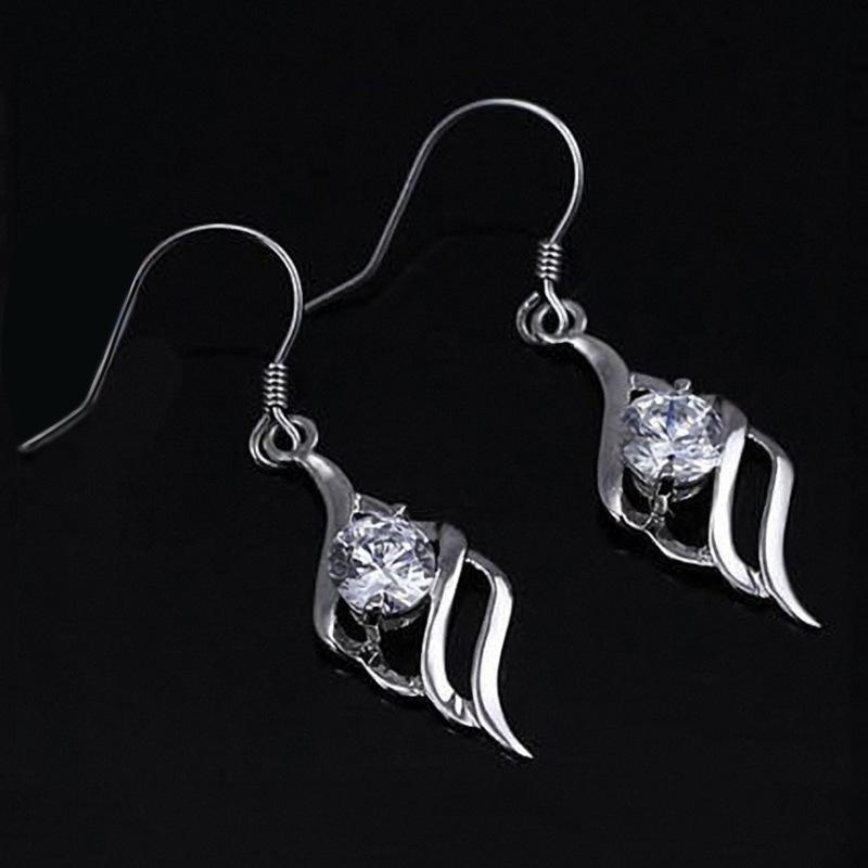 White Gold Plated Amethyst Angel Wing Dangle Earrings with Zircon