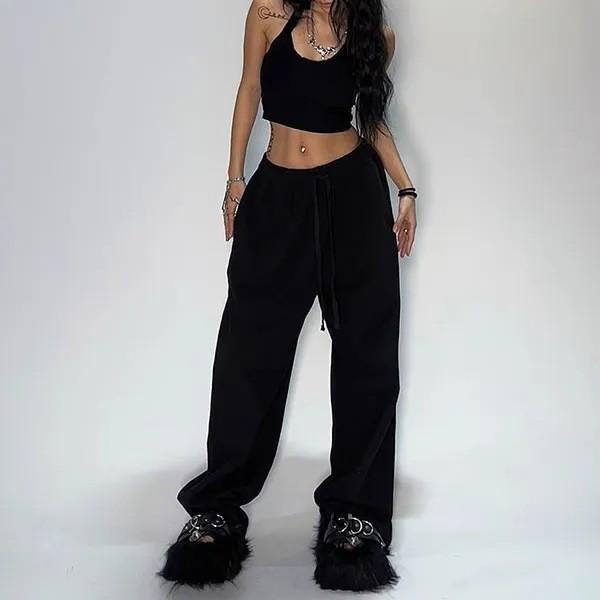 Y2k Retro Stil Weiter Bein Jogginghose Für Damen Mit Kordelzug Lässiger Komfort