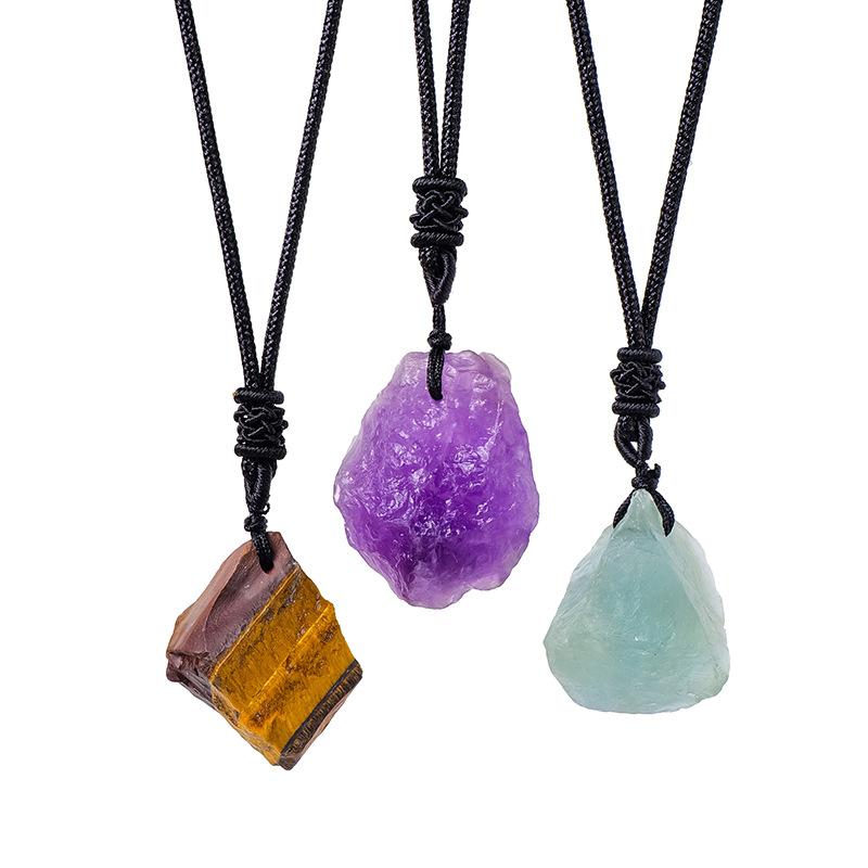 Natural Crystal Rough Stone Pendant Powder Crystal Purple Water Citrine Rough Stone Necklace Jewelry Pendant Fashion