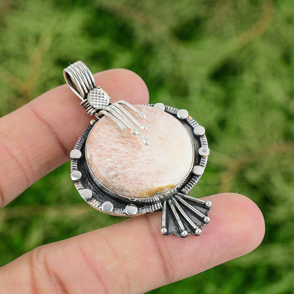 Daughters Day Deal 925 Sterling Silver Natural Scolecite Crown Chakra Pendant