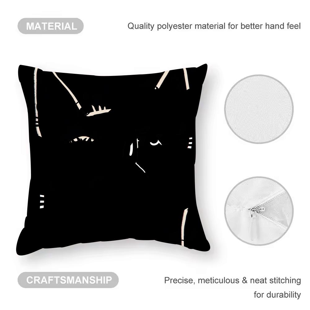 New Little Black Cat Cute Couple Cushion Cover Anti-dustmite Pillowcase Invisible Zipper Silky Short Plush Sofa Cushion Cover
