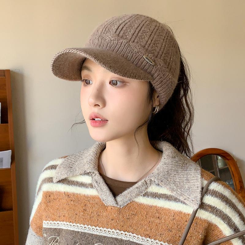 Autumn and Winter Hat Women's Solid Color Cap Fashion Knitted Hat Fleece Thickened Thermal Hat