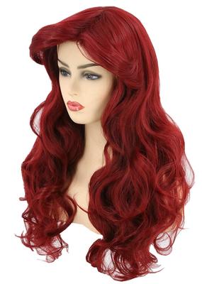 Topcosplay Meerjungfrauenprinzessin Cosplay Rotes Lockiges Halloween Theater Kostenlos Schulnetz Inklusive Perücke, Perücke, Haare, Perücke, Kostüm, Kostüm, Größe, Festival, (Wein