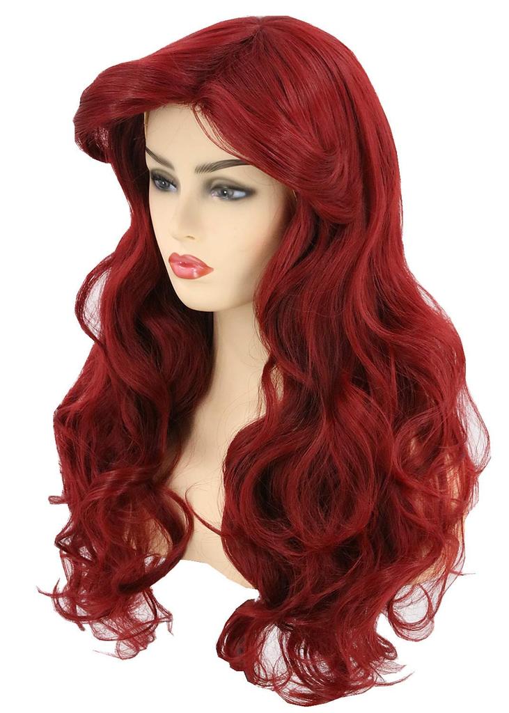 Topcosplay Meerjungfrauenprinzessin Cosplay Rotes Lockiges Halloween Theater Kostenlos Schulnetz Inklusive Perücke, Perücke, Haare, Perücke, Kostüm, Kostüm, Größe, Festival, (Wein